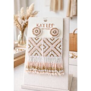 Kay Lee White Gold Beaded Fringe Earrings New